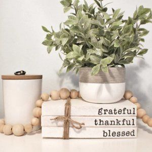 Grateful Thankful Blessed Farmhouse Book Stack Home Decor